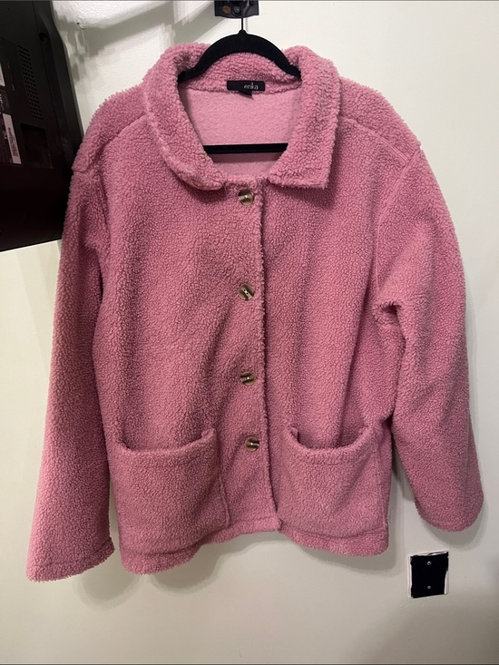 Erika Jackets & Blazers - Erika Plush Pink Teddy Button Jacket